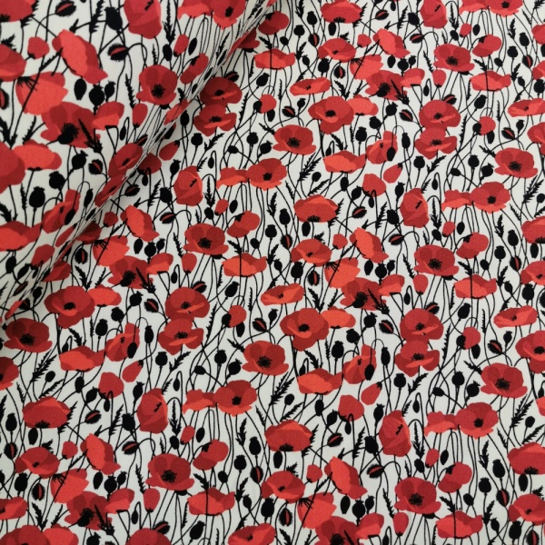 Floral Poplin Design 33 RED POPPIES with BLACK